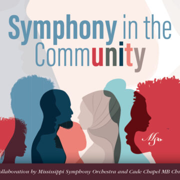 multi-race silhouettes behind the words symphony in the community with unity's letters in a variety of colors.