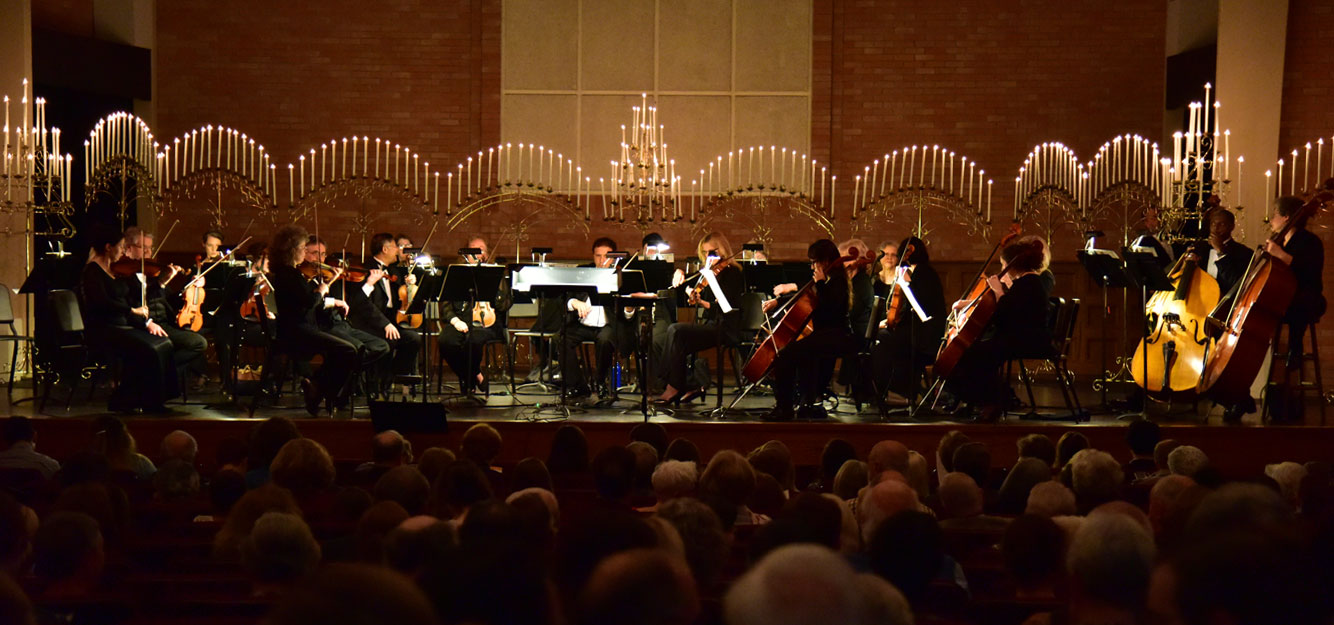 MSO on a candle-lit stage in a chamber series concert.