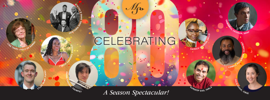 MSO celebrates it's 80th season. An image with 80 and confetti surrounding many featured artist photos. It's a season spectacular! 