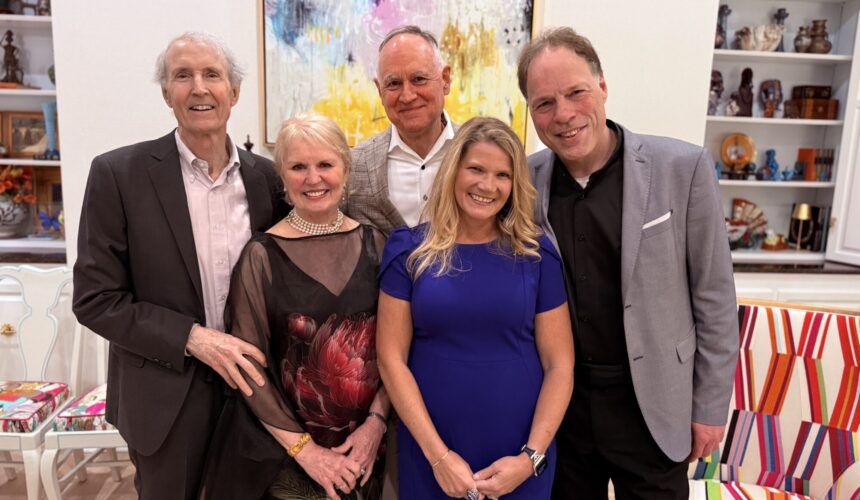 Fundraiser hosts and coordinators Jim and Martha Ross Thomas (from left), MSO Maestro Crafton Beck, MSO President and Executive Director Janet Reihle and internationally acclaimed pianist and MSO guest artist Alon Goldstein gather at the Thomas home for Goldstein’s concert benefiting the Beth Israel Piano Fund. Credit: Alex Encinas