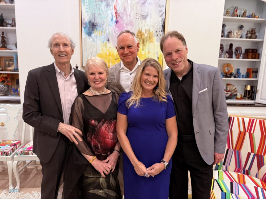 IMG_3954 Fundraiser hosts and coordinators Jim and Martha Ross Thomas (from left), MSO Maestro Crafton Beck, MSO President and Executive Director Janet Reihle and internationally acclaimed pianist and MSO guest artist Alon Goldstein gather at the Thomas home for Goldstein’s concert benefiting the Beth Israel Piano Fund. Credit: Alex Encinas