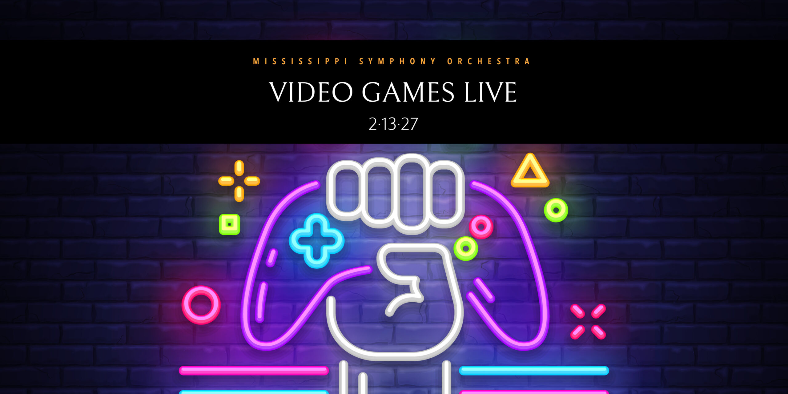 Video Games LIVE concert promotional graphic featuring a neon game controller
