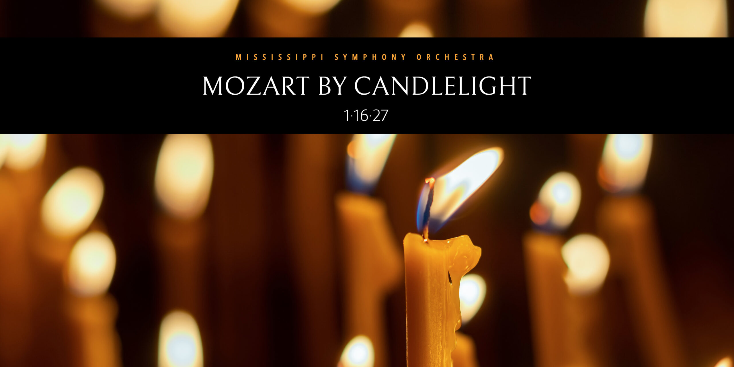 Mozart by Candlelight concert promotional graphic featuring candles